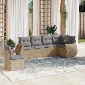 Set Divano da Giardino 6 pz con Cuscini Beige in Polyrattan