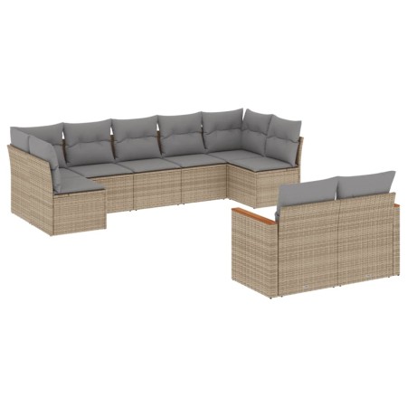 Set Divano da Giardino 9 pz con Cuscini Beige in Polyrattan