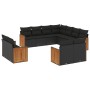 Set Divani da Giardino 11 pz con Cuscini in Polyrattan Nero