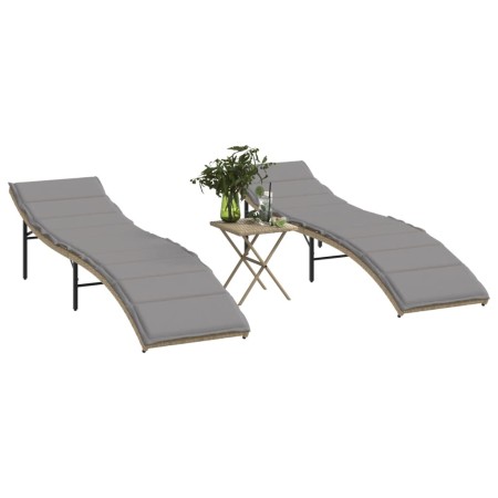 Lettini Prendisole 2 pz con Tavolino Beige in Polyrattan