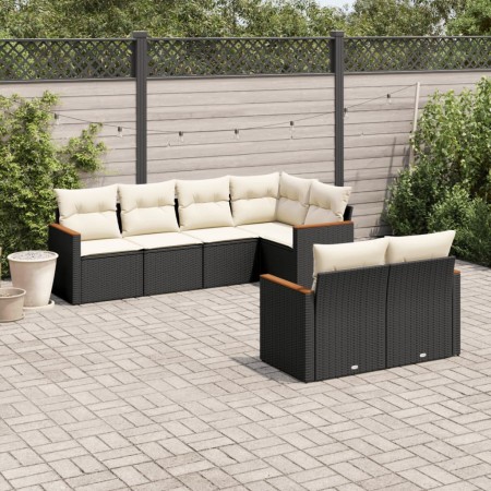 Set Divani da Giardino con Cuscini 7pz Nero Polyrattan