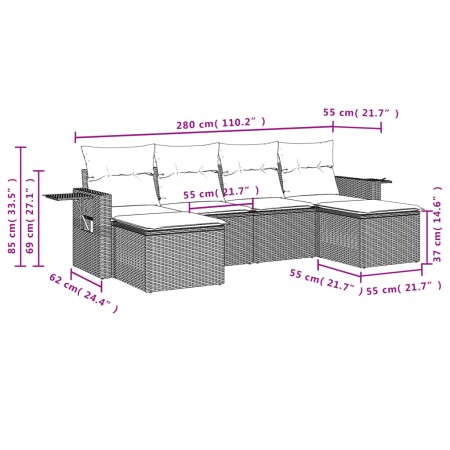 Set Divano da Giardino 6 pz con Cuscini Nero in Polyrattan