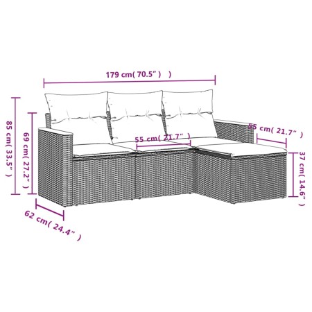 Set Divani da Giardino 4 pz con Cuscini Nero in Polyrattan