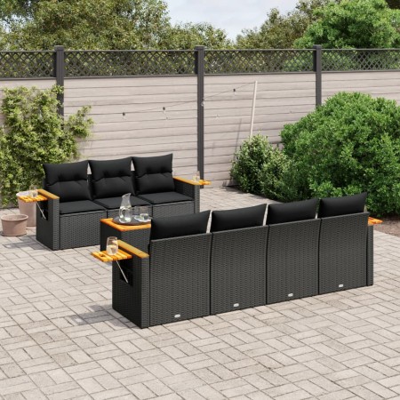 Set Divani da Giardino con Cuscini 8 pz Nero in Polyrattan