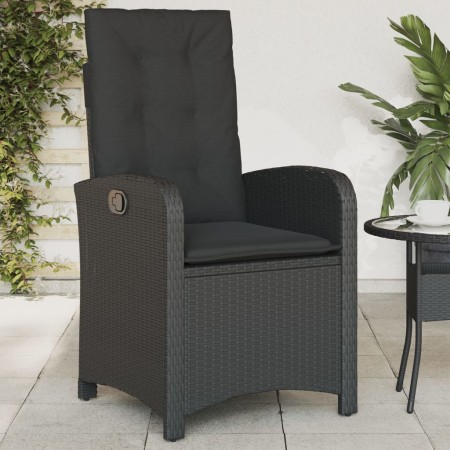 Sedie da Giardino Reclinabili 2 pz con Cuscini Nero Polyrattan