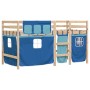 Letto a Soppalco con Tende Bambini Blu 90x200 cm Massello Pino