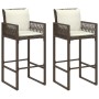 Sgabelli da Bar con Cuscini 2 pz Marroni in Polyrattan