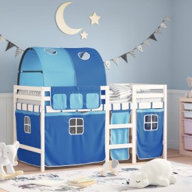 Letto a Soppalco con Tunnel Bambini Blu 80x200cm Massello Pino