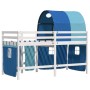 Letto a Soppalco con Tunnel Bambini Blu 80x200cm Massello Pino