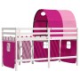 Letto a Soppalco con Tunnel Bambini Rosa 90x190cm Massello Pino