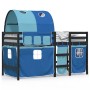 Letto a Soppalco con Tunnel Bambini Blu 90x200cm Massello Pino