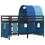 Letto a Soppalco con Tunnel Bambini Blu 90x200cm Massello Pino