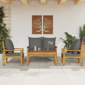 Set Salotto da Giardino 4pz con Cuscini Legno Massello Acacia