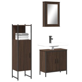 Set Mobili da Bagno 3 pz Rovere Marrone in Legno Multistrato