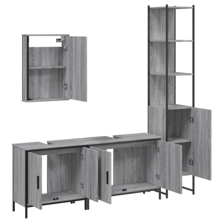 Set Mobili da Bagno 4 pz Grigio Sonoma in Legno Multistrato