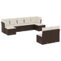 Set Divani da Giardino 9pz con Cuscini Marrone in Polyrattan