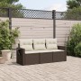 Set Divano da Giardino 3 pz con Cuscini Marrone in Polyrattan