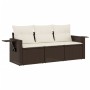 Set Divano da Giardino 3 pz con Cuscini Marrone in Polyrattan