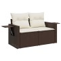 Set Divano da Giardino 3 pz con Cuscini Marrone in Polyrattan