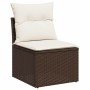 Set Divano da Giardino 3 pz con Cuscini Marrone in Polyrattan