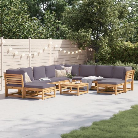 Set Salotto da Giardino 11 pz con Cuscini Legno Massello Acacia