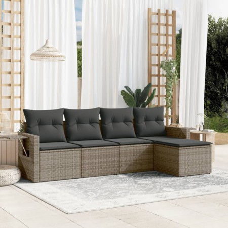 Set Divano da Giardino 5 pz con Cuscini Grigio in Polyrattan