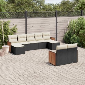 Set Divani da Giardino 9 pz con Cuscini Nero in Polyrattan