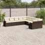 Set Divani da Giardino 10pz con Cuscini in Polyrattan Marrone