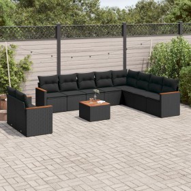 Set Divani da Giardino 11 pz con Cuscini in Polyrattan Nero