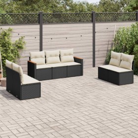 Set Divani da Giardino con Cuscini 7pz Nero Polyrattan