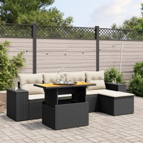 Set Divano da Giardino 6 pz con Cuscini Nero in Polyrattan