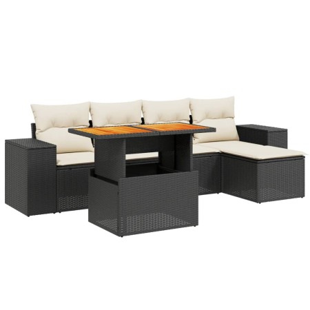 Set Divano da Giardino 6 pz con Cuscini Nero in Polyrattan