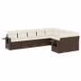 Set Divani da Giardino 9pz con Cuscini Marrone in Polyrattan