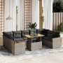 Set Divano da Giardino 10 pz con Cuscini Grigio in Polyrattan