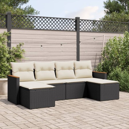 Set Divano da Giardino 6 pz con Cuscini Nero in Polyrattan