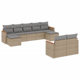 Set Divano da Giardino 9 pz con Cuscini Beige Misto Polyrattan