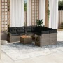 Set Divano da Giardino 9 pz con Cuscini Grigio in Polyrattan