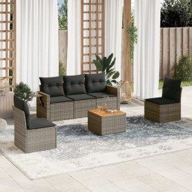 Set Divano da Giardino 6 pz con Cuscini Grigio in Polyrattan