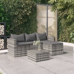 Set Divani da Giardino 3 pz con Cuscini in Polyrattan Grigio