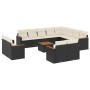 Set Divani da Giardino 13pz con Cuscini Nero in Polyrattan