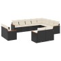 Set Divani da Giardino 12 pz con Cuscini Nero in Polyrattan