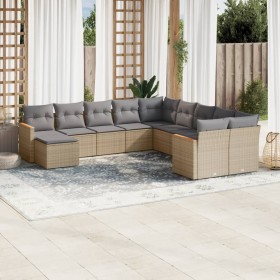 Set Divano da Giardino 11 pz con Cuscini Beige Misto Polyrattan