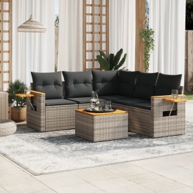 Set Divano da Giardino 6 pz con Cuscini Grigio in Polyrattan