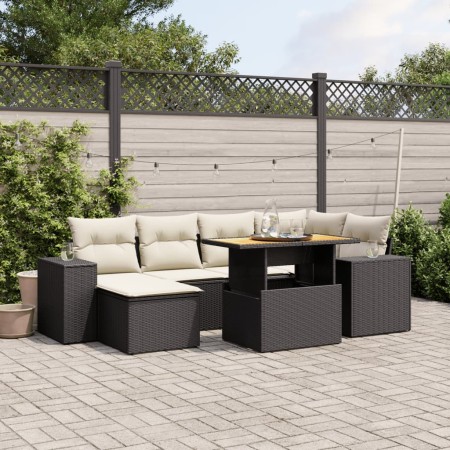 Set Divani da Giardino con Cuscini 7pz Nero Polyrattan