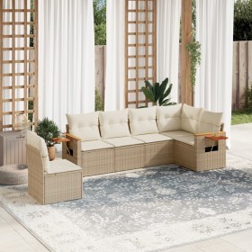 Set Divano da Giardino 6 pz con Cuscini Beige in Polyrattan