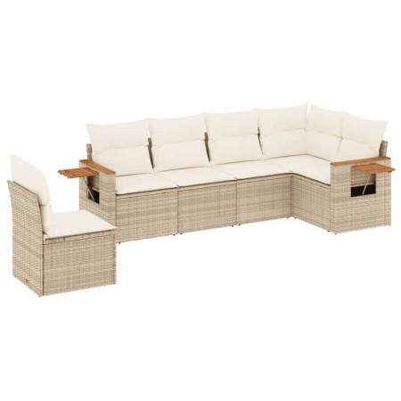 Set Divano da Giardino 6 pz con Cuscini Beige in Polyrattan