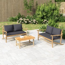 Set Salotto da Giardino 2pz con Cuscini Grigio Scuro Bambù