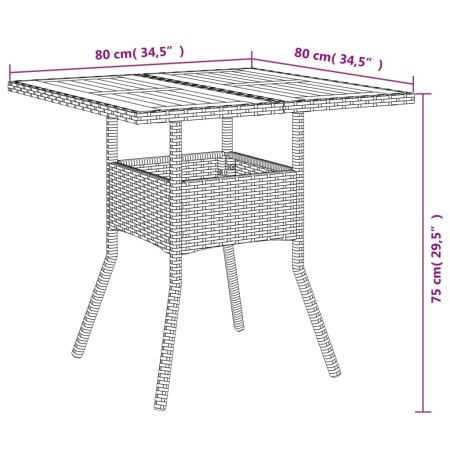 Tavolo Giardino Piano Legno Acacia Grigio 80x80x75cm Polyrattan