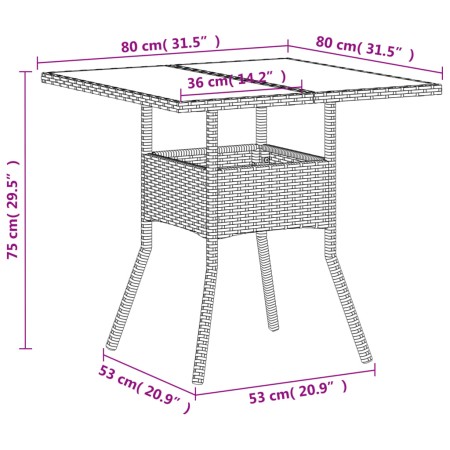 Tavolo Giardino con Piano Vetro Bianco 80x80x75 cm Polyrattan