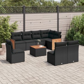 Set Divani da Giardino 9 pz con Cuscini Nero in Polyrattan